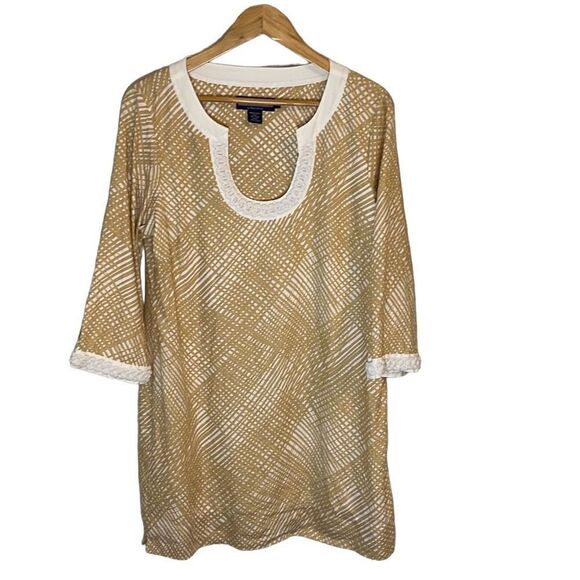 Vineyard Vines Tunic Linen Dress Size 14 Tan Lattice - Picture 1 of 9